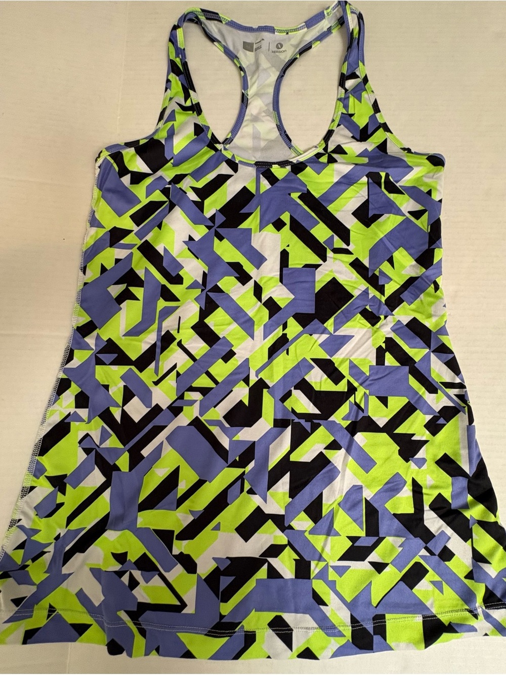 Xersion Neon Lime, Periwinkle & Black Geometric Racerback Tank Medium